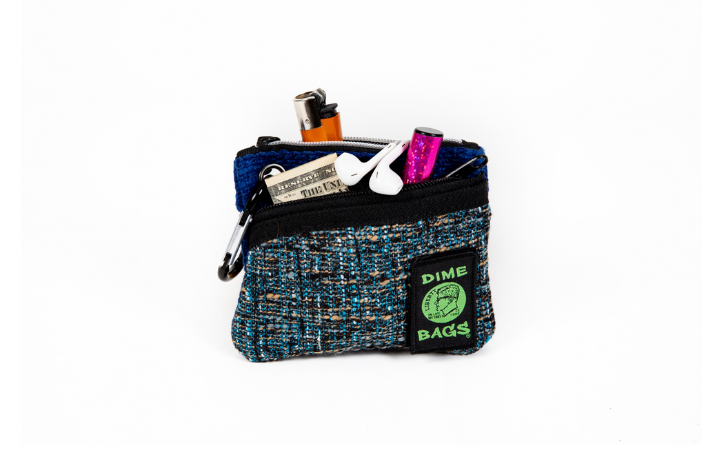 DIME BAGS® 5” Blue Zipline color blocked zippered pouch with carabiner