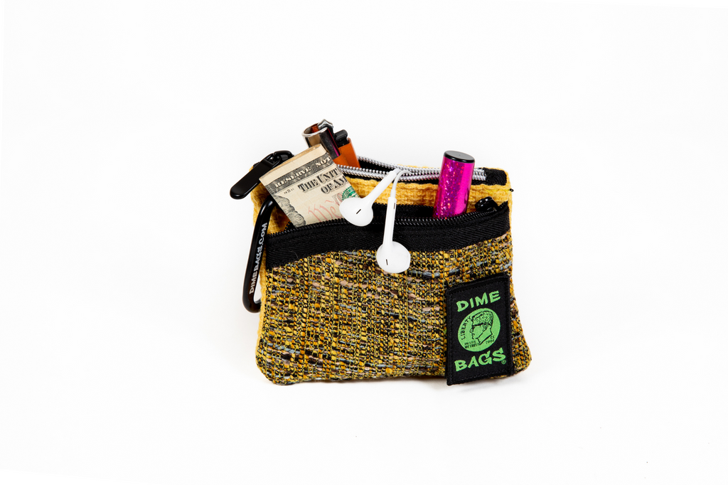 DIME BAGS® 5” Yellow Zipline color blocked zippered pouch with carabiner
