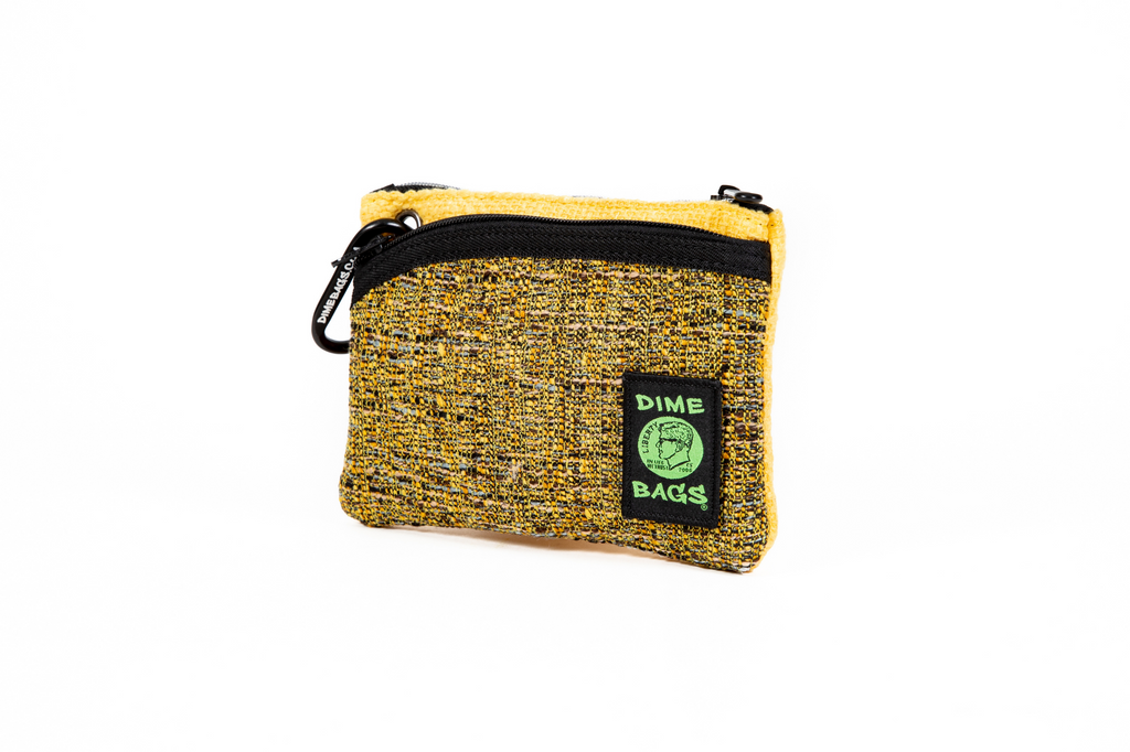 DIME BAGS® 8” Yellow Zipline color blocked zippered pouch with carabiner