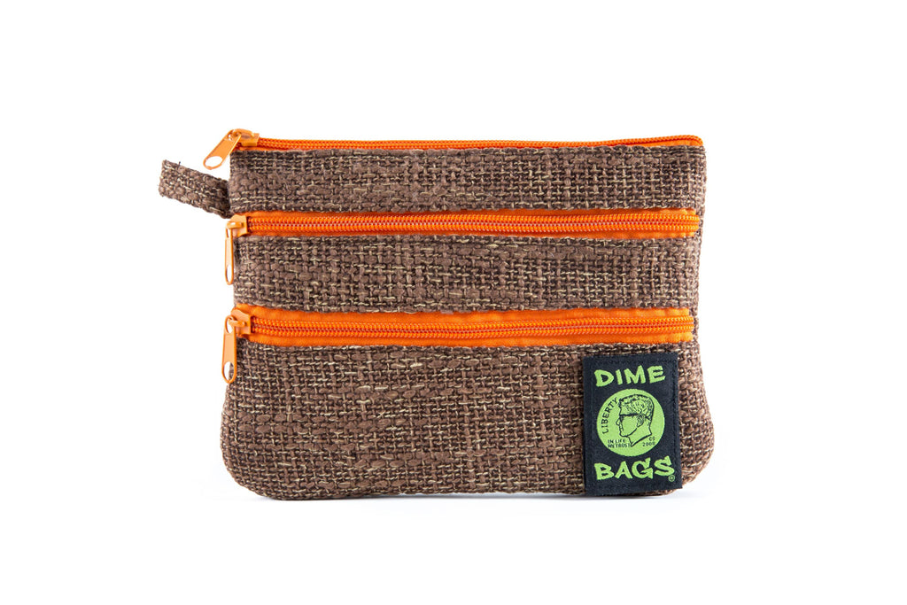 DIME BAGS® 8” Zipline brown og color blocked zippered pouch front view