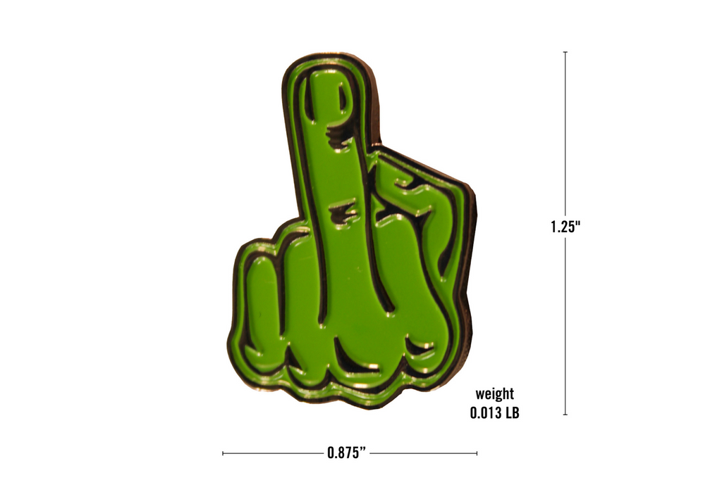 Dimensions for the Middle Finger Hat pin by Dime Bags 