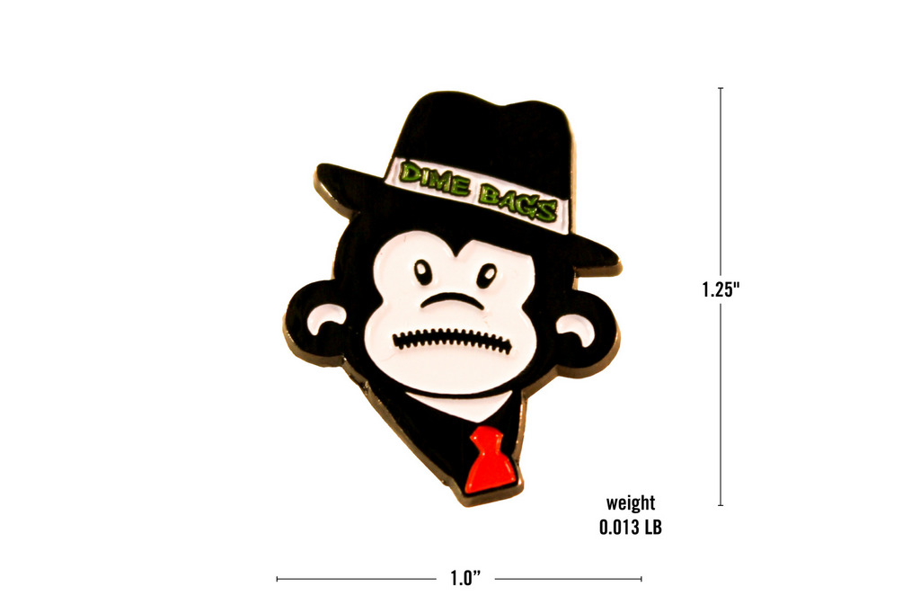 Dimensions for Speak No Evil hat pin by Dime Bags 